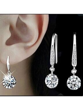 925 Sterling Silver Crystal Hoop Drop Earr…